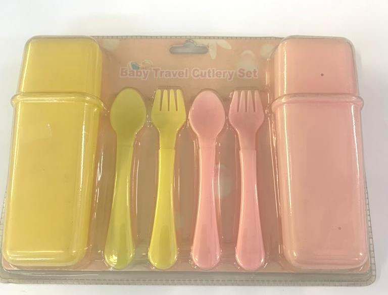 description image for PINK -YELLOW BABY TRAVEL CUTLERY SET- SPOON/FORK/CASE (1)